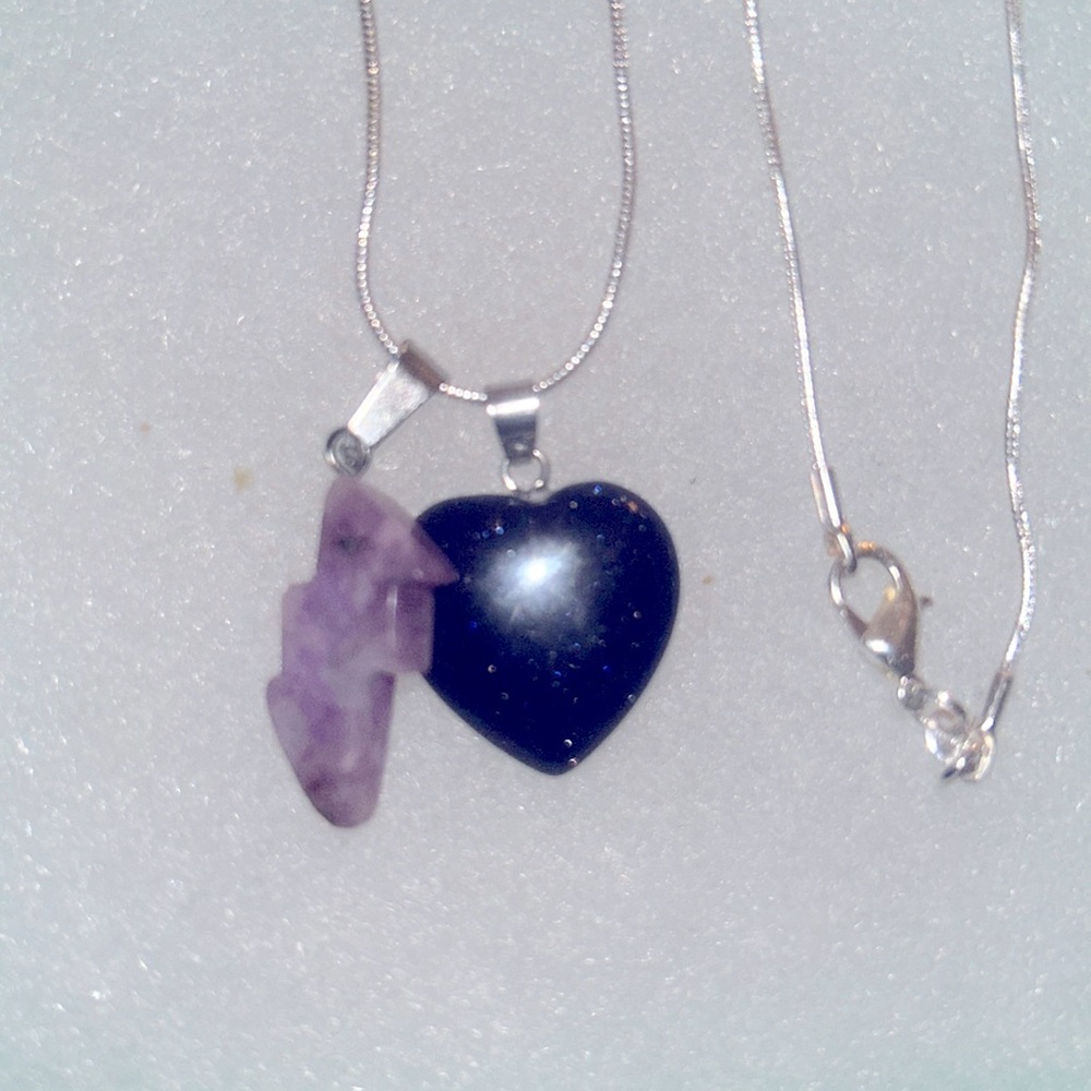 Boho hippie Amethyst Lightning ⚡️ Bolt Blue Goldstone Crystal heart Sil…
